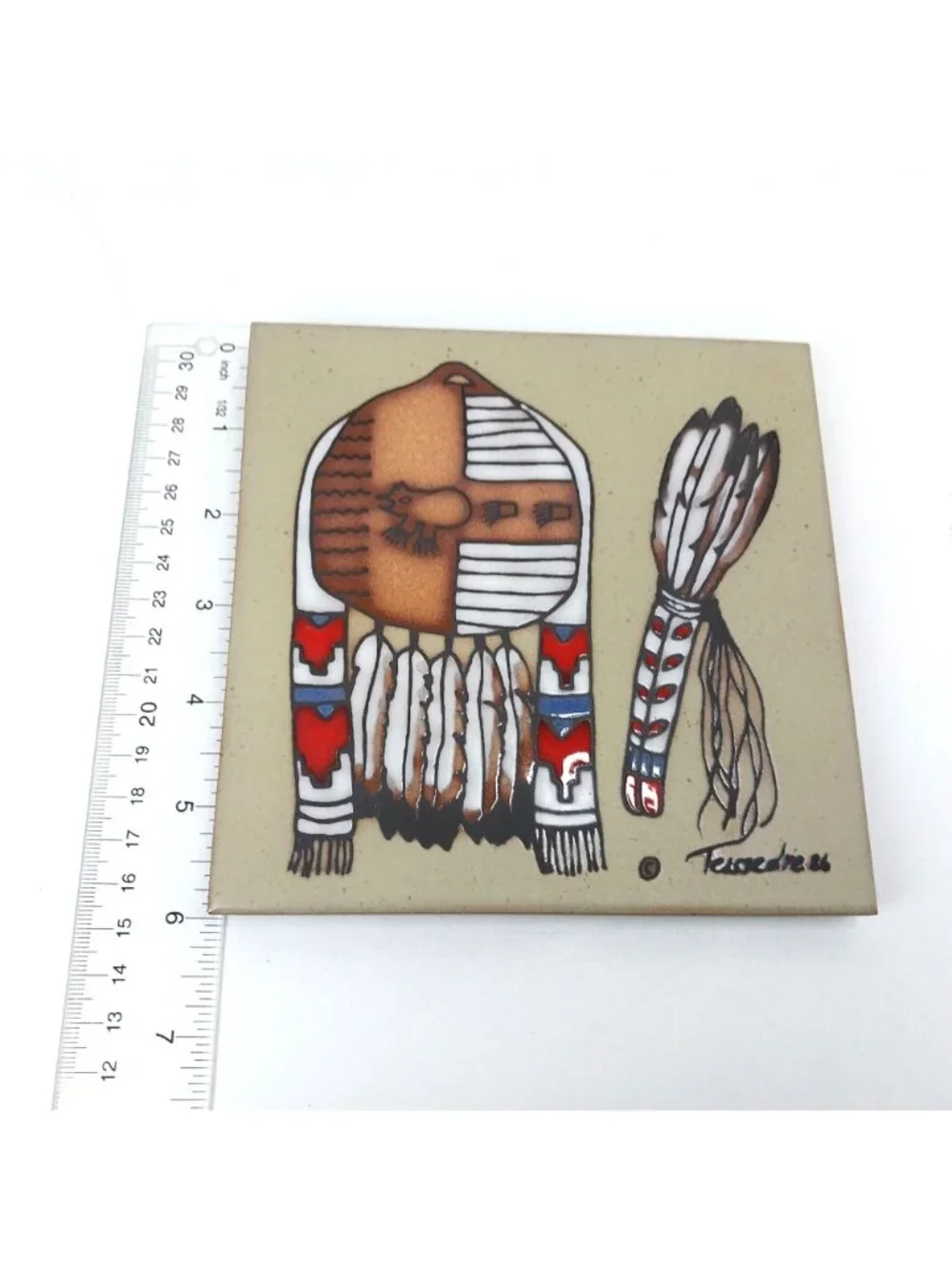 Vintage Teissedre Designs Southwestern Native American Ceramic Tile Trivet 6X6